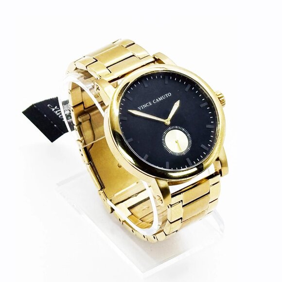 VINCE CAMUTO The Cadet VC/1109BKGP Men's 44mm Gold Tone / Black Dial Watch NWT - Picture 2 of 5